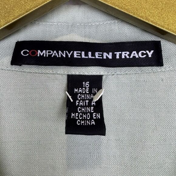 EllenTracy Linen Blend Utility Button Up Shirt Size 16 Pistachio Green Lagenlook - Picture 9 of 9